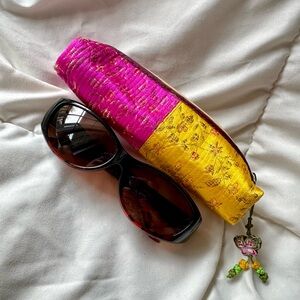 Foster Grant Solar Shield Fits Over Sunglasses Embroidered Floral Butterfly Bag